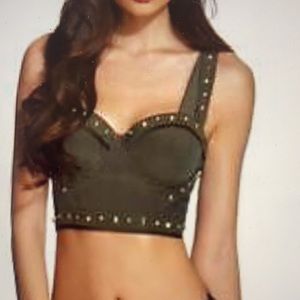 Guess Marciano Olive Green Studded Crop Corset Bustier 4
